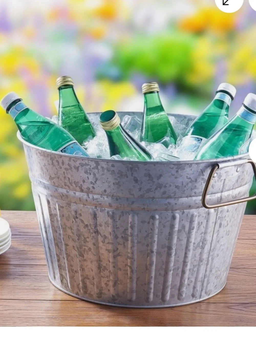 Crate & Barrel Beverage Tub Fluted Galvanized Metal Rustic Cooler Oval